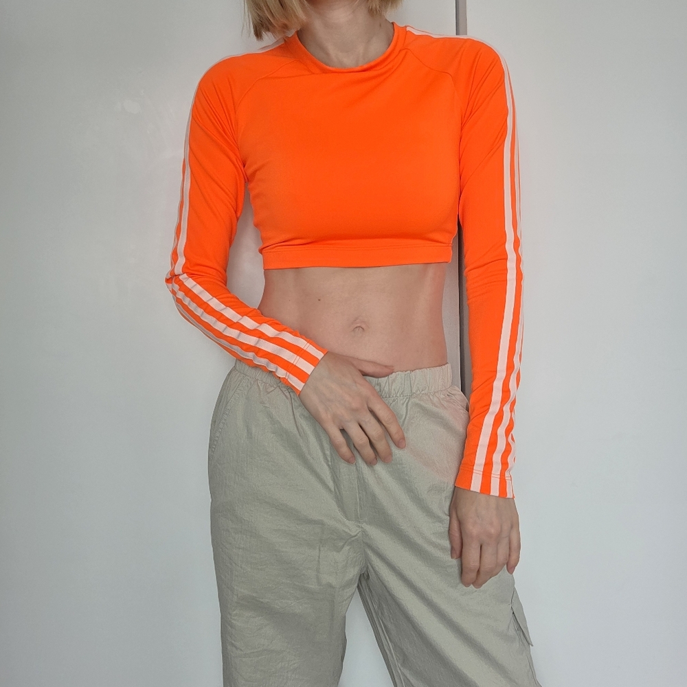 Adidas YVY PARK Neon Orange Long-Sleeve Crop Top with White Stripe